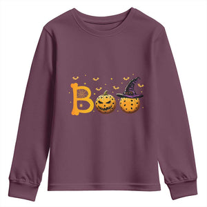 Halloween Pickleball Youth Sweatshirt Boo Pickle Ball Witch Pumpkin TS09 Maroon Print Your Wear