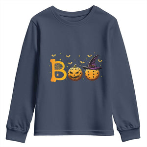 Halloween Pickleball Youth Sweatshirt Boo Pickle Ball Witch Pumpkin TS09 Navy Print Your Wear