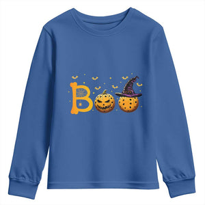 Halloween Pickleball Youth Sweatshirt Boo Pickle Ball Witch Pumpkin TS09 Royal Blue Print Your Wear