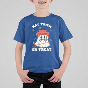 Halloween Hockey T Shirt For Kid Hat Trick Or Treat Ghost Player TS09 Royal Blue Print Your Wear