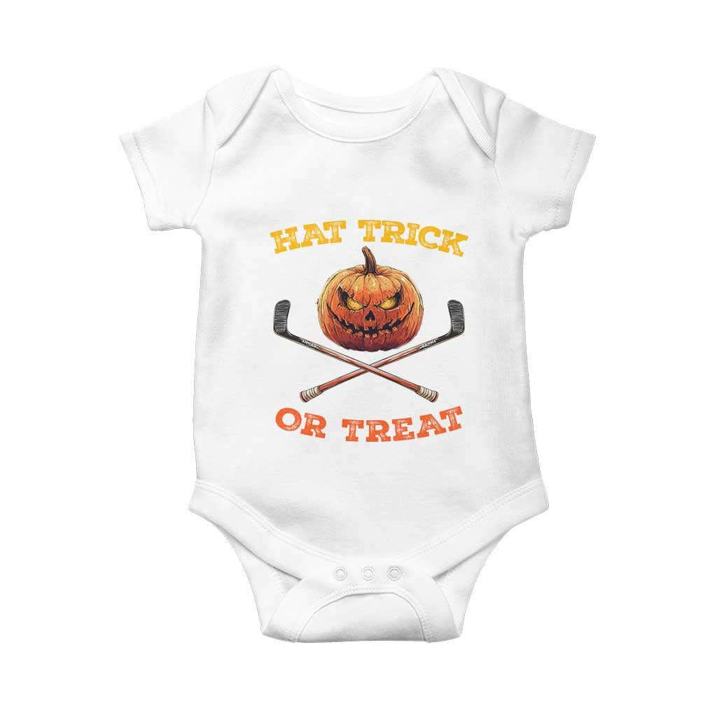 Halloween Hockey Baby Onesie Hat Trick Or Treat Pumpkin Player TS09 White Print Your Wear