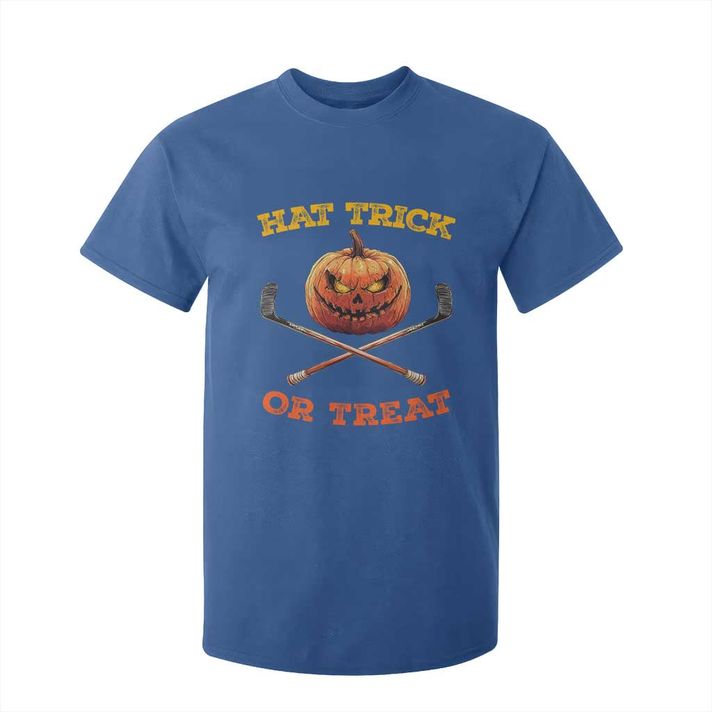 Halloween Hockey T Shirt For Kid Hat Trick Or Treat Pumpkin Player TS09 Royal Blue Print Your Wear