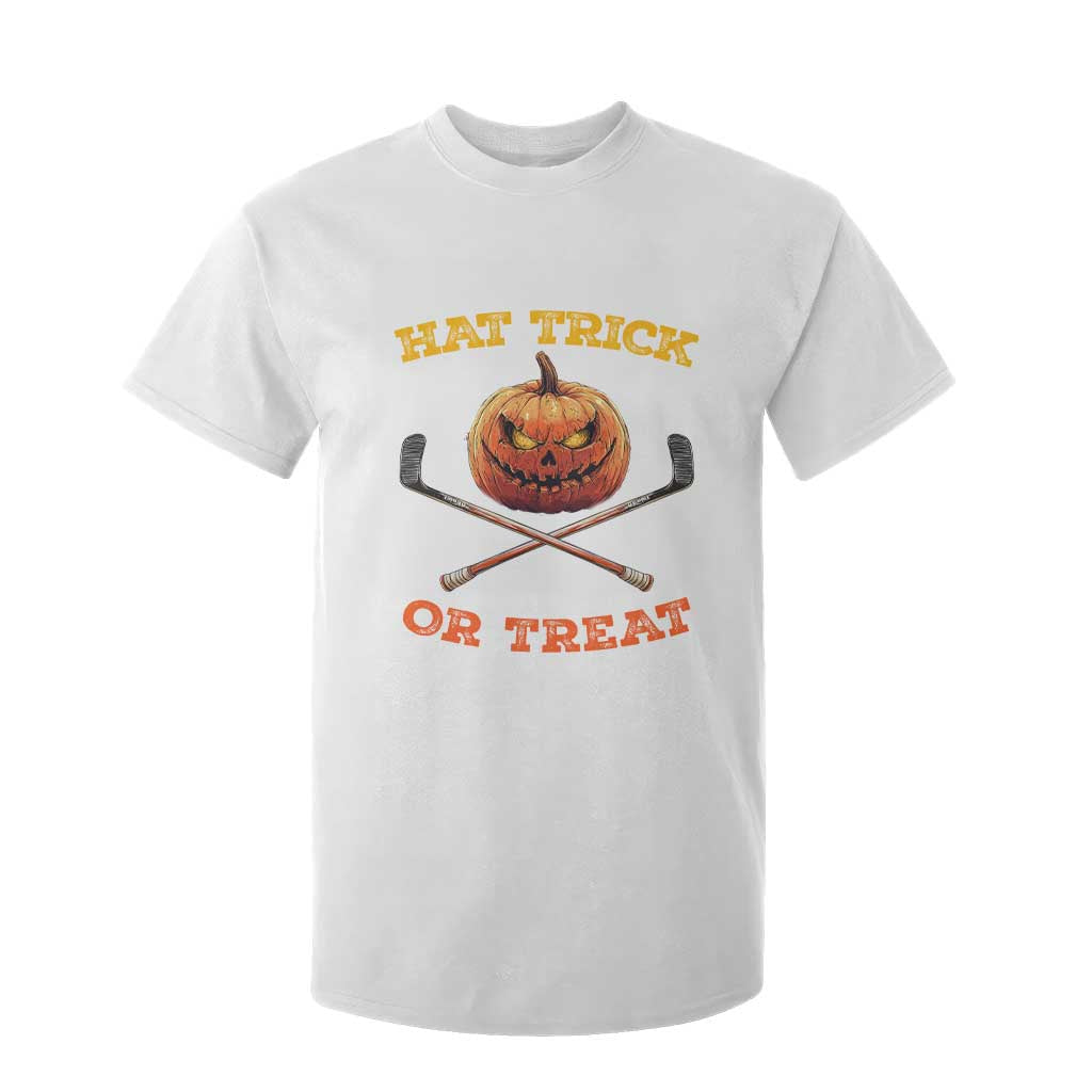 Halloween Hockey T Shirt For Kid Hat Trick Or Treat Pumpkin Player TS09 White Print Your Wear