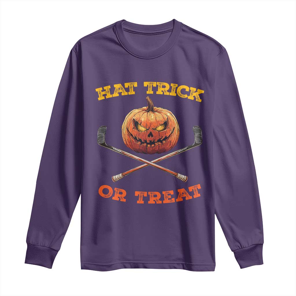 Halloween Hockey Long Sleeve Shirt Hat Trick Or Treat Pumpkin Player TS09 Purple Print Your Wear