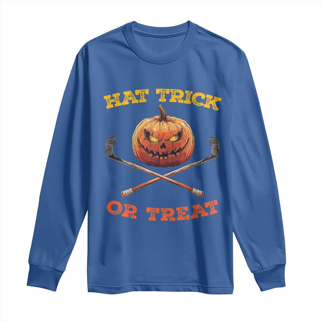 Halloween Hockey Long Sleeve Shirt Hat Trick Or Treat Pumpkin Player TS09 Royal Blue Print Your Wear