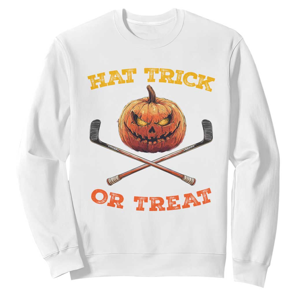 Halloween Hockey Sweatshirt Hat Trick Or Treat Pumpkin Player TS09 White Print Your Wear