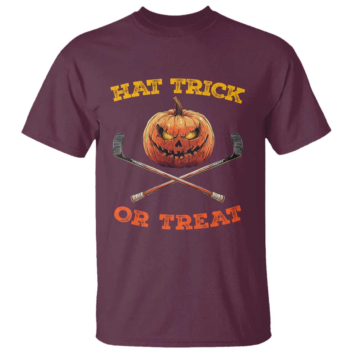 Halloween Hockey T Shirt Hat Trick Or Treat Pumpkin Player TS09 Maroon Print Your Wear