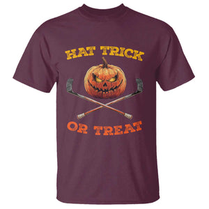 Halloween Hockey T Shirt Hat Trick Or Treat Pumpkin Player TS09 Maroon Print Your Wear