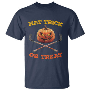 Halloween Hockey T Shirt Hat Trick Or Treat Pumpkin Player TS09 Navy Print Your Wear