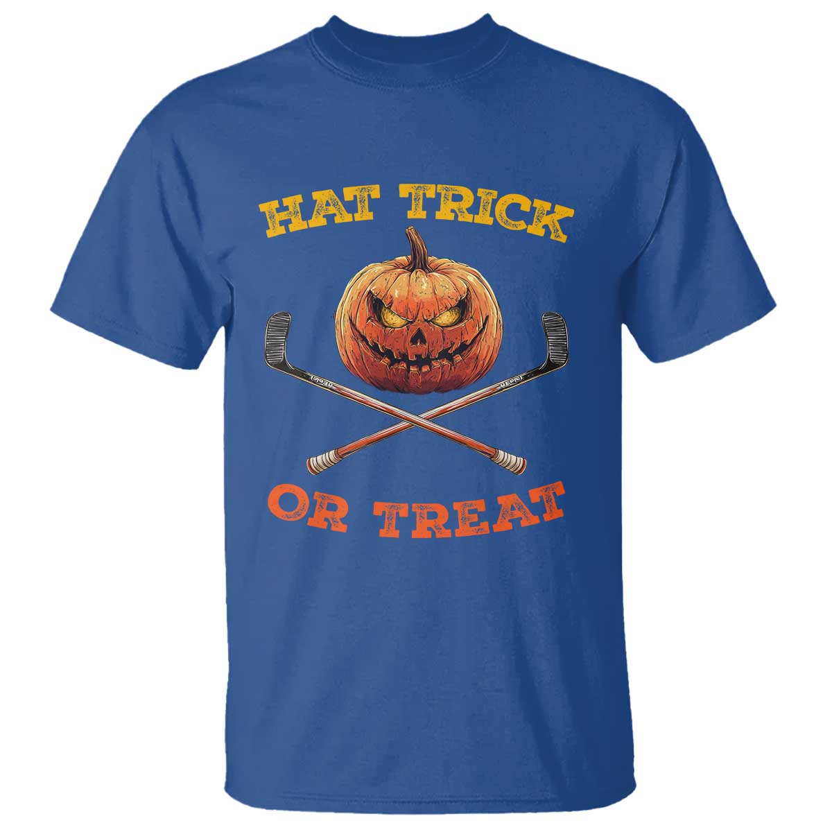 Halloween Hockey T Shirt Hat Trick Or Treat Pumpkin Player TS09 Royal Blue Print Your Wear