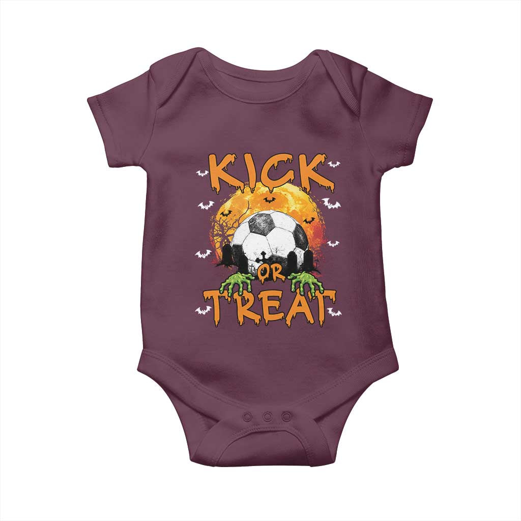 Halloween Soccer Baby Onesie Kick Or Treat Spooky Season TS09 Maroon Print Your Wear