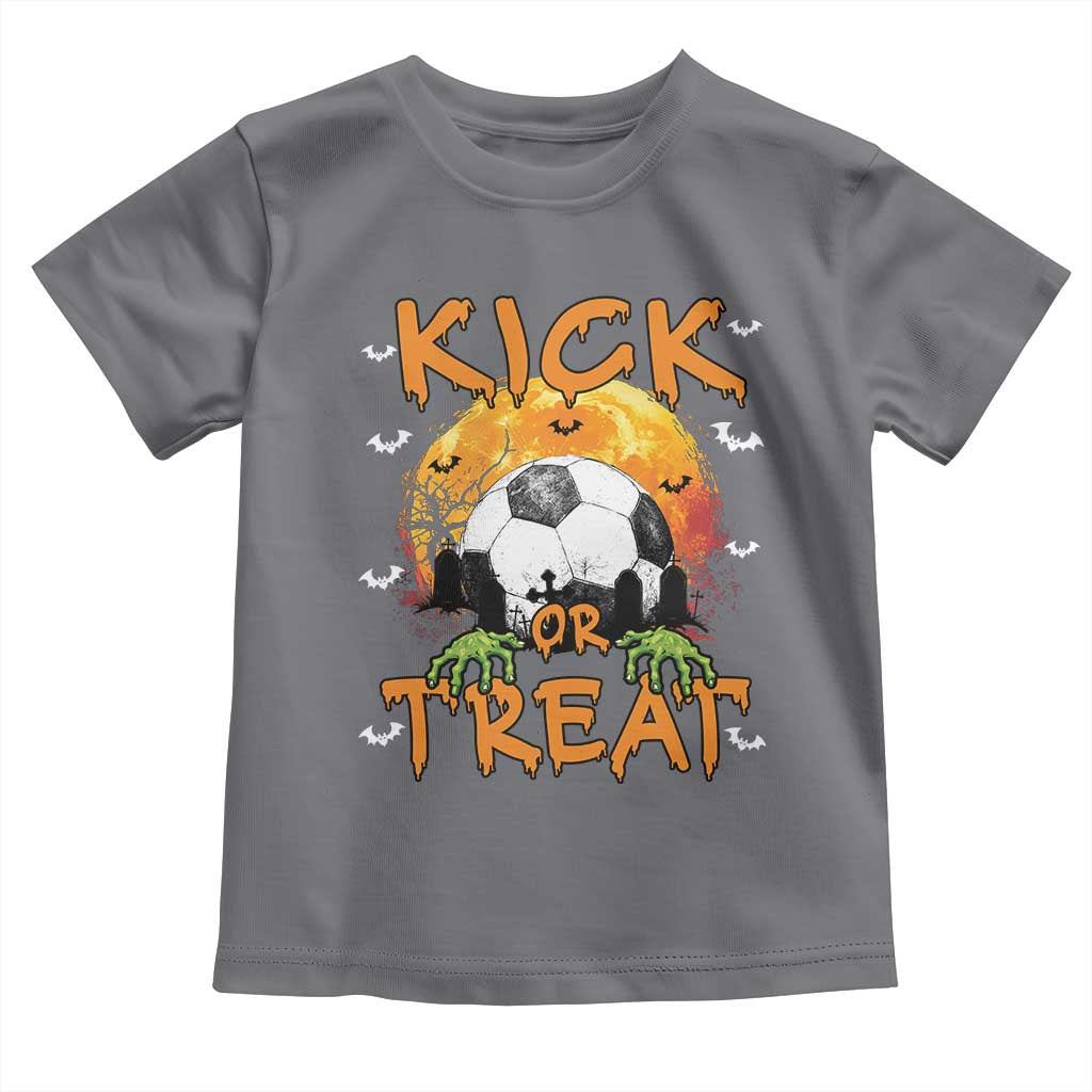 Halloween Soccer Baby Shirt Kick Or Treat Spooky Season TS09 Charcoal Print Your Wear