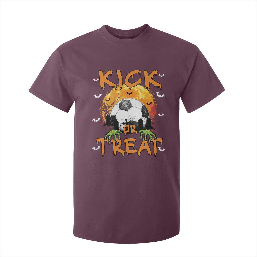 Halloween Soccer T Shirt For Kid Kick Or Treat Spooky Season TS09 Maroon Print Your Wear