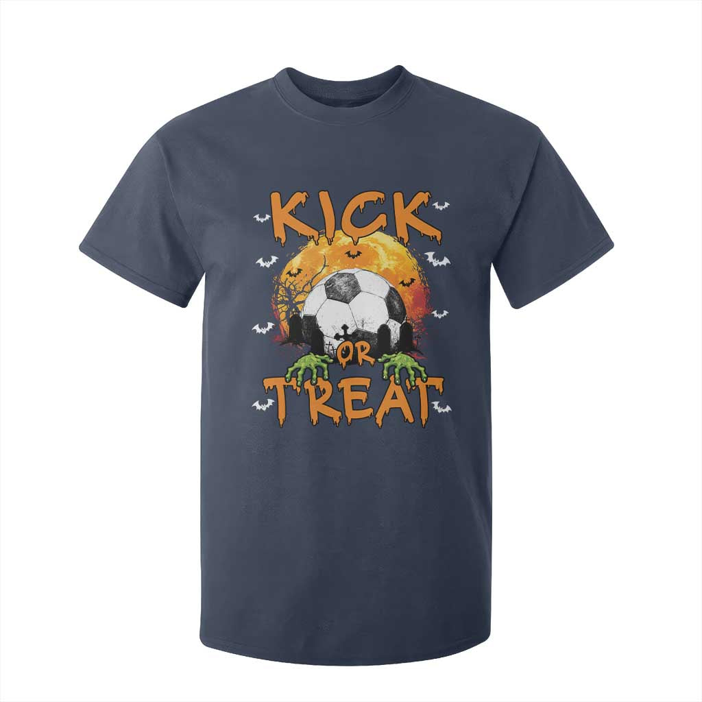 Halloween Soccer T Shirt For Kid Kick Or Treat Spooky Season TS09 Navy Print Your Wear