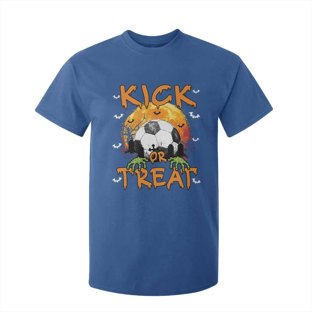 Halloween Soccer T Shirt For Kid Kick Or Treat Spooky Season TS09 Royal Blue Print Your Wear