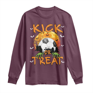 Halloween Soccer Long Sleeve Shirt Kick Or Treat Spooky Season TS09 Maroon Print Your Wear