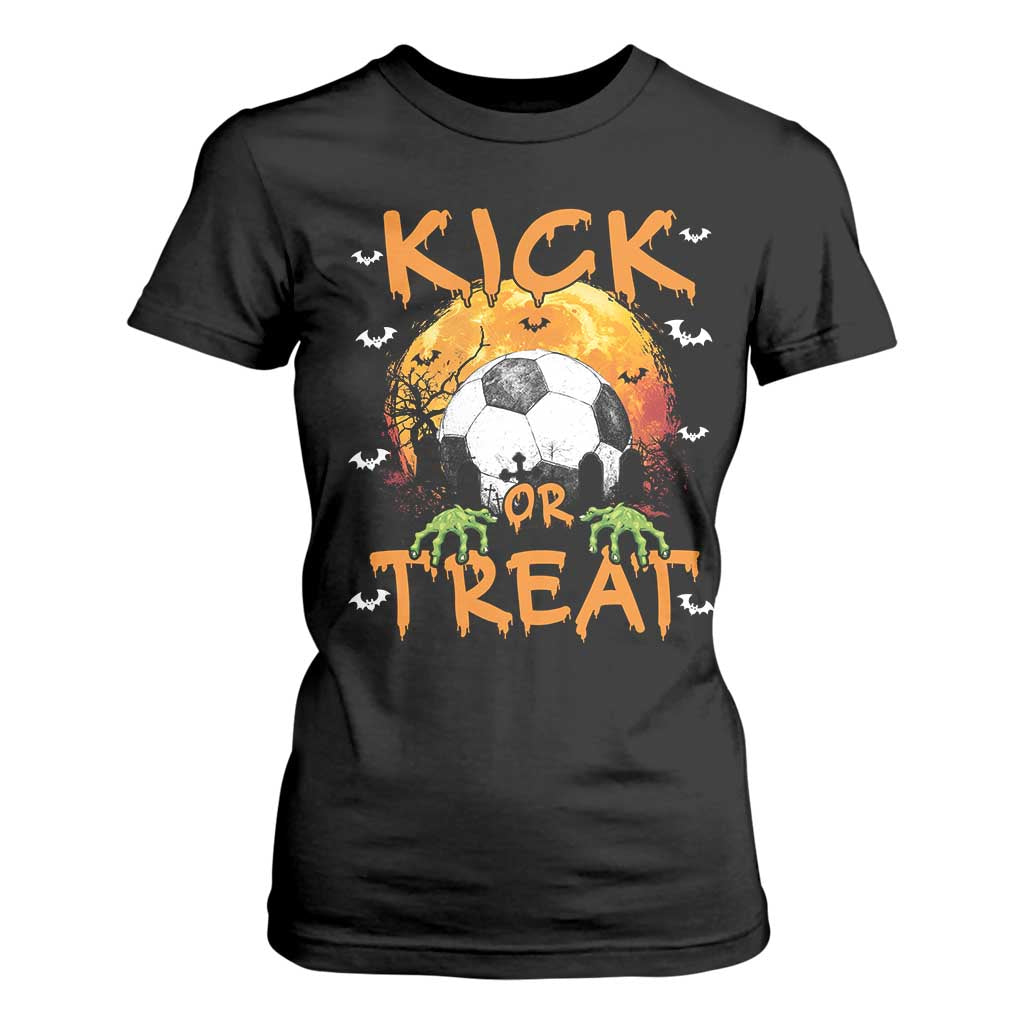 Halloween Soccer T Shirt For Women Kick Or Treat Spooky Season TS09 Black Print Your Wear
