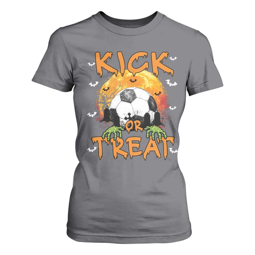 Halloween Soccer T Shirt For Women Kick Or Treat Spooky Season TS09 Charcoal Print Your Wear