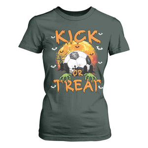 Halloween Soccer T Shirt For Women Kick Or Treat Spooky Season TS09 Dark Forest Green Print Your Wear