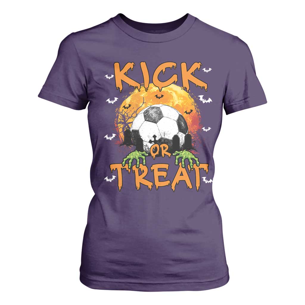 Halloween Soccer T Shirt For Women Kick Or Treat Spooky Season TS09 Purple Print Your Wear