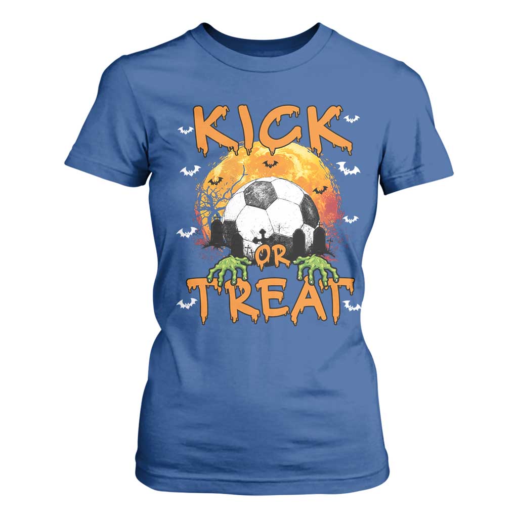 Halloween Soccer T Shirt For Women Kick Or Treat Spooky Season TS09 Royal Blue Print Your Wear