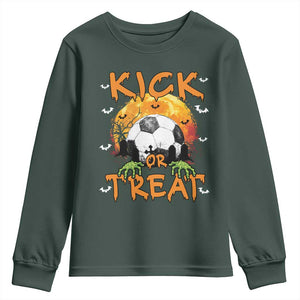 Halloween Soccer Youth Sweatshirt Kick Or Treat Spooky Season TS09 Dark Forest Green Print Your Wear