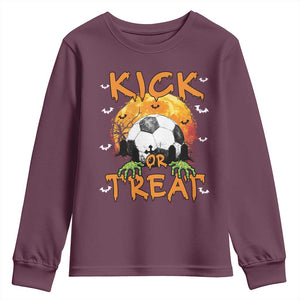 Halloween Soccer Youth Sweatshirt Kick Or Treat Spooky Season TS09 Maroon Print Your Wear