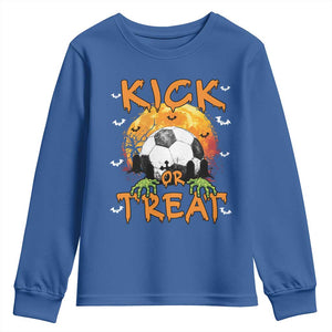 Halloween Soccer Youth Sweatshirt Kick Or Treat Spooky Season TS09 Royal Blue Print Your Wear