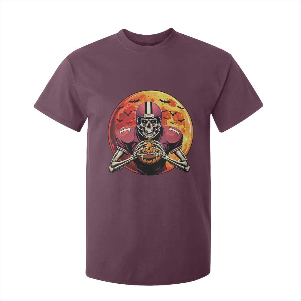Halloween Football T Shirt For Kid Spooky Skeleton Player TS09 Maroon Print Your Wear