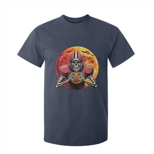 Halloween Football T Shirt For Kid Spooky Skeleton Player TS09 Navy Print Your Wear