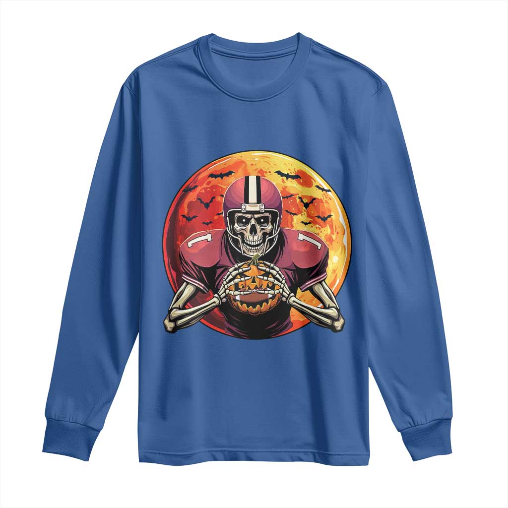 Halloween Football Long Sleeve Shirt Spooky Skeleton Player TS09 Royal Blue Print Your Wear