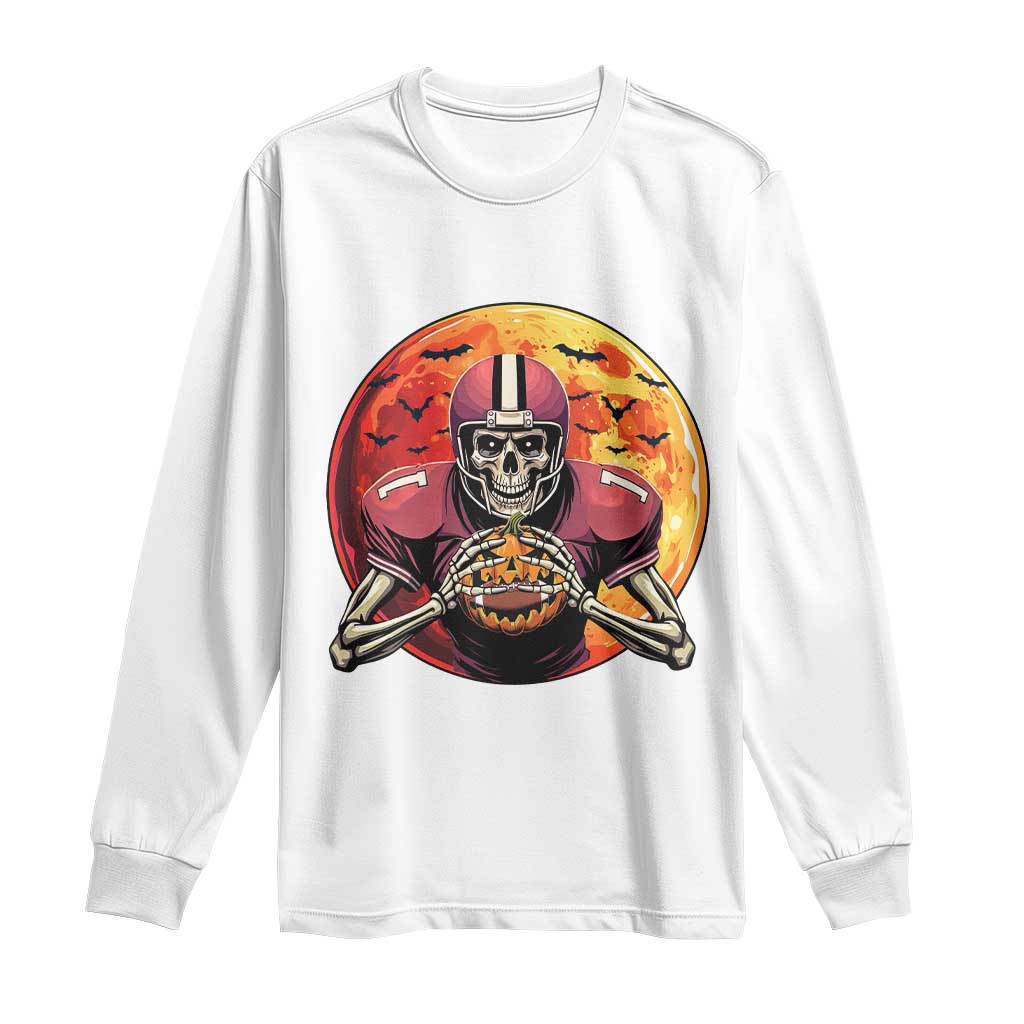 Halloween Football Long Sleeve Shirt Spooky Skeleton Player TS09 White Print Your Wear