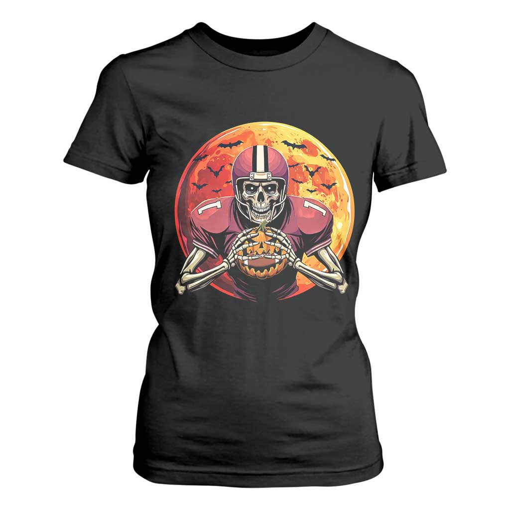 Halloween Football T Shirt For Women Spooky Skeleton Player TS09 Black Print Your Wear