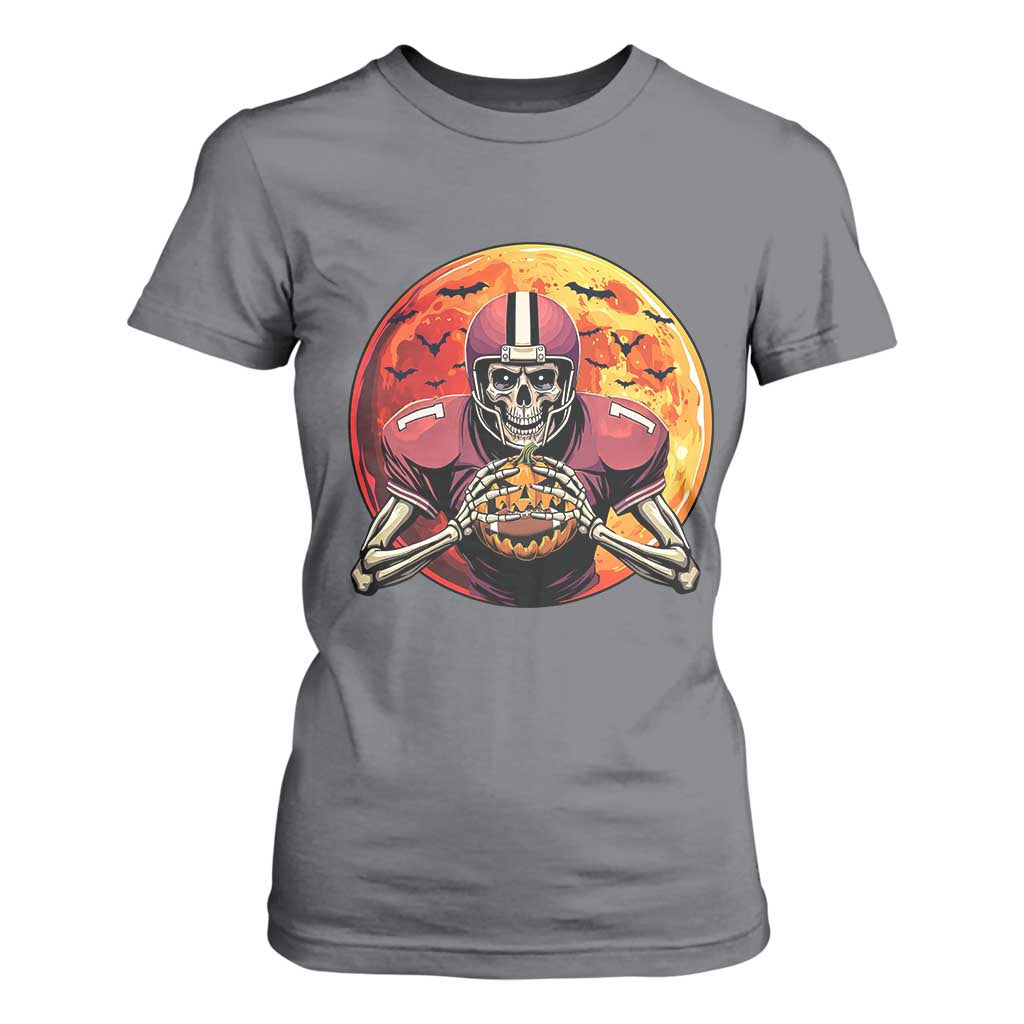 Halloween Football T Shirt For Women Spooky Skeleton Player TS09 Charcoal Print Your Wear