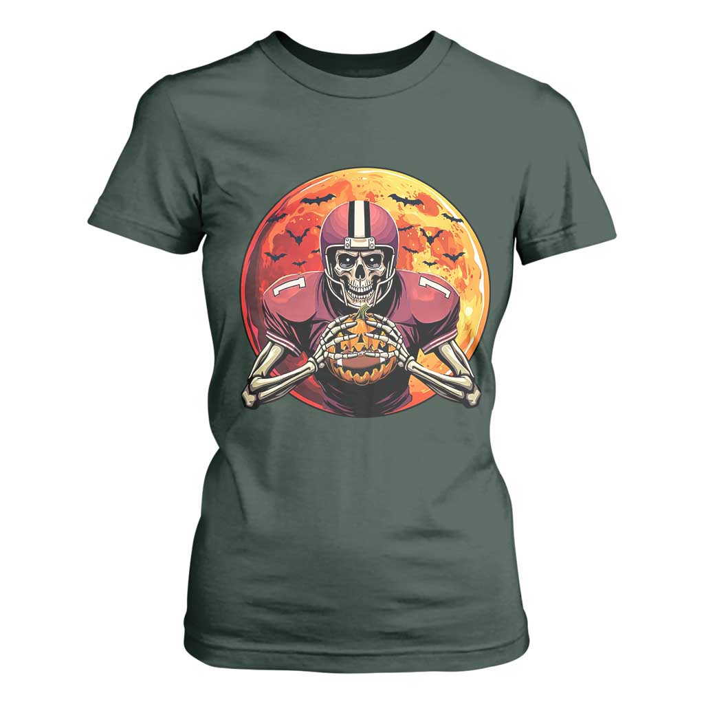 Halloween Football T Shirt For Women Spooky Skeleton Player TS09 Dark Forest Green Print Your Wear