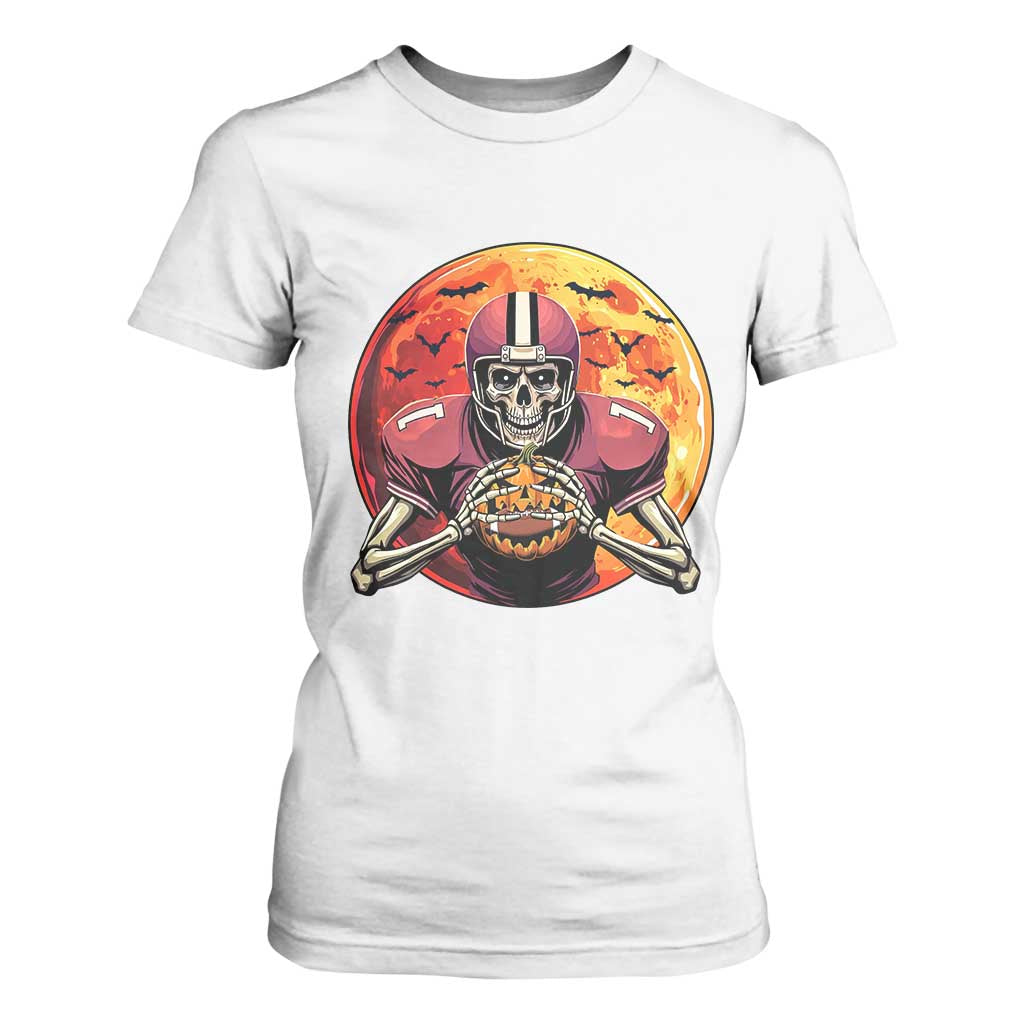 Halloween Football T Shirt For Women Spooky Skeleton Player TS09 White Print Your Wear