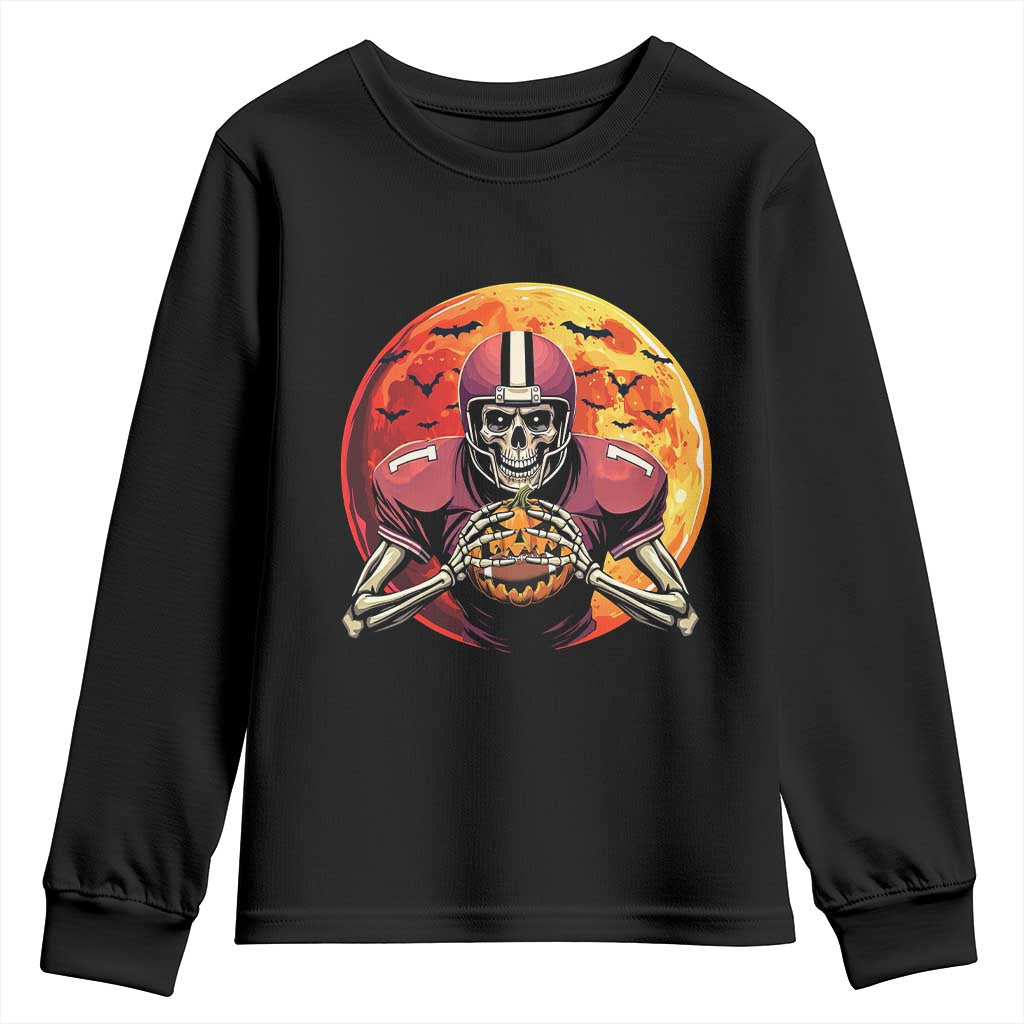 Halloween Football Youth Sweatshirt Spooky Skeleton Player TS09 Black Print Your Wear
