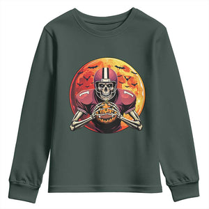 Halloween Football Youth Sweatshirt Spooky Skeleton Player TS09 Dark Forest Green Print Your Wear