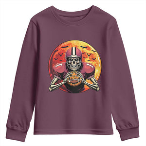 Halloween Football Youth Sweatshirt Spooky Skeleton Player TS09 Maroon Print Your Wear