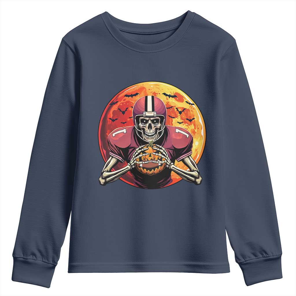 Halloween Football Youth Sweatshirt Spooky Skeleton Player TS09 Navy Print Your Wear
