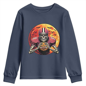 Halloween Football Youth Sweatshirt Spooky Skeleton Player TS09 Navy Print Your Wear