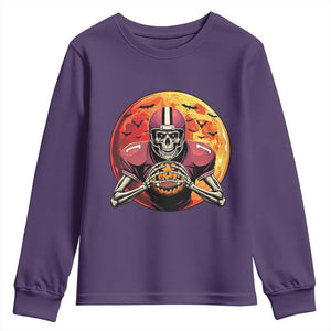 Halloween Football Youth Sweatshirt Spooky Skeleton Player TS09 Purple Print Your Wear