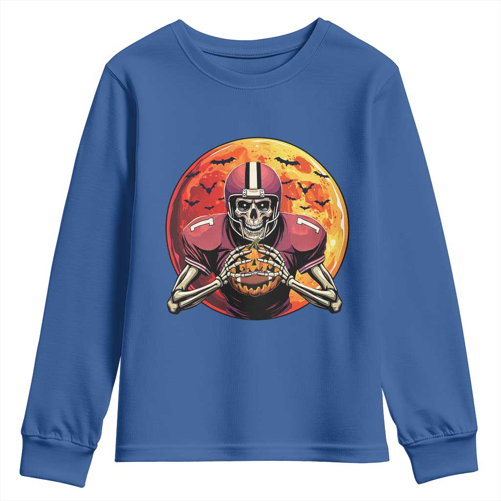 Halloween Football Youth Sweatshirt Spooky Skeleton Player TS09 Royal Blue Print Your Wear