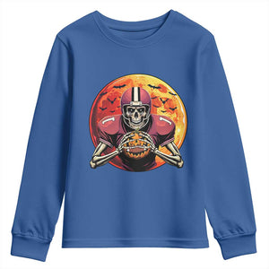 Halloween Football Youth Sweatshirt Spooky Skeleton Player TS09 Royal Blue Print Your Wear