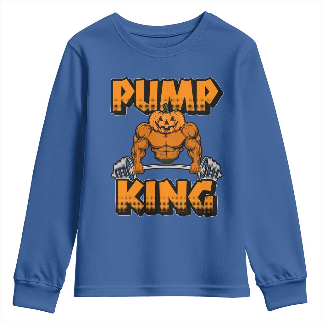 Funny Halloween Gymer Youth Sweatshirt Pump King Gym Workout Pumpkin TS09 Royal Blue Print Your Wear