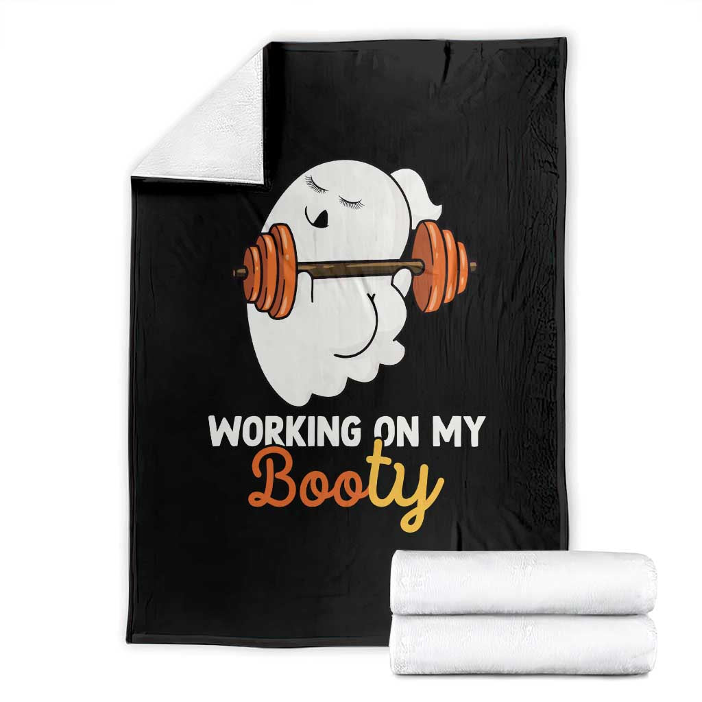 Halloween Gymer Throw Blanket Working On My Booty Funny Ghost TS09 Black Print Your Wear
