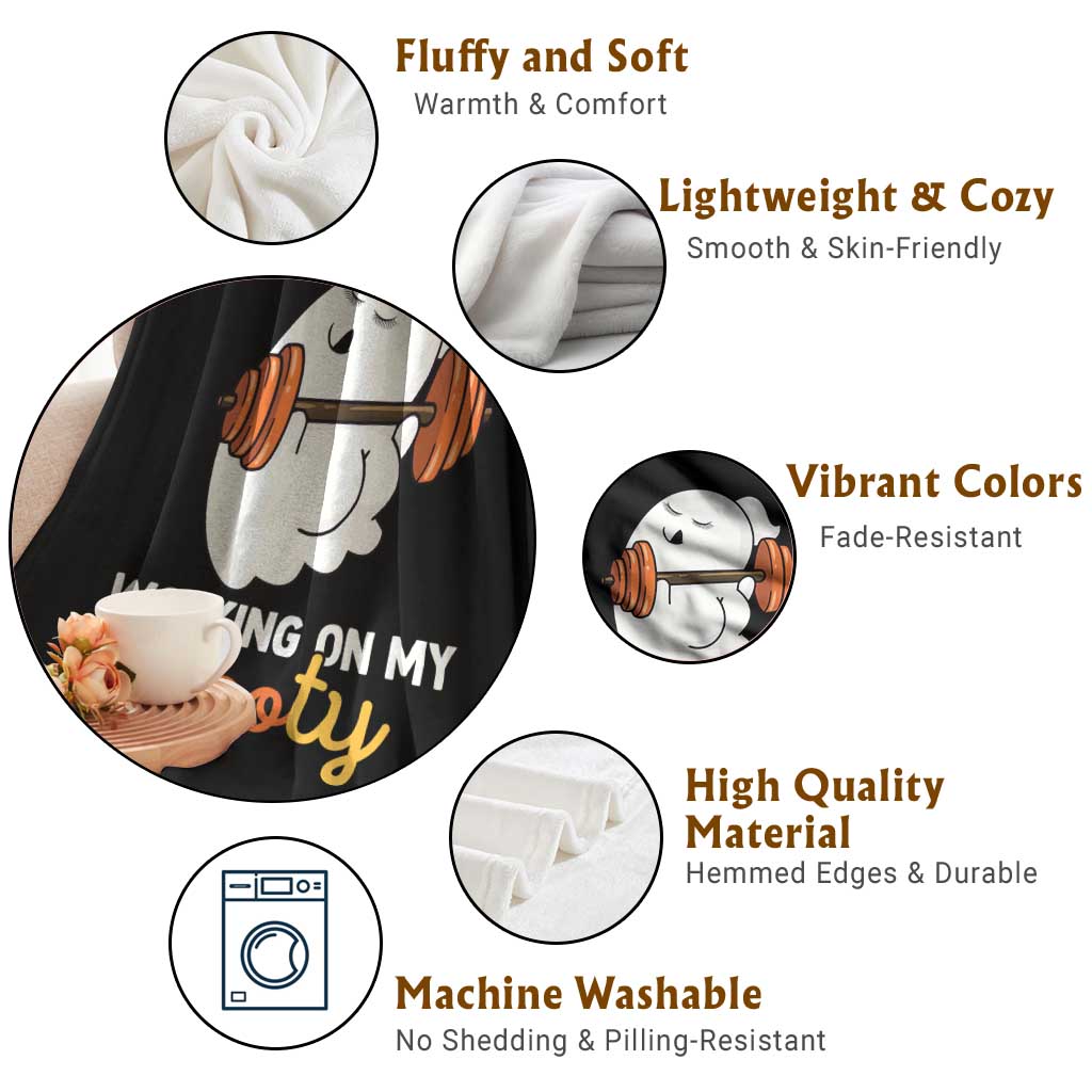 Halloween Gymer Throw Blanket Working On My Booty Funny Ghost TS09 Print Your Wear