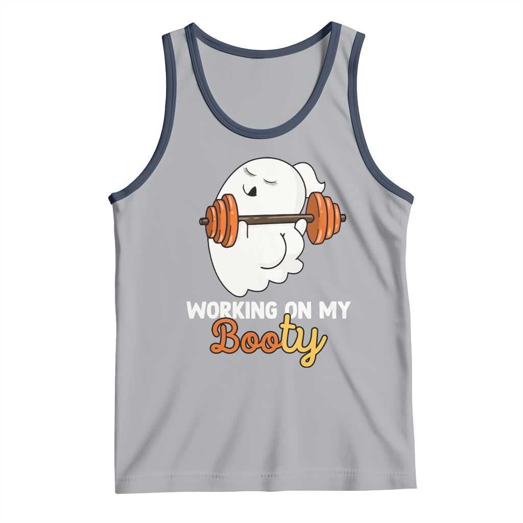 Halloween Gymer Tank Top Working On My Booty Funny Ghost TS09 Athletic Heather Navy Print Your Wear