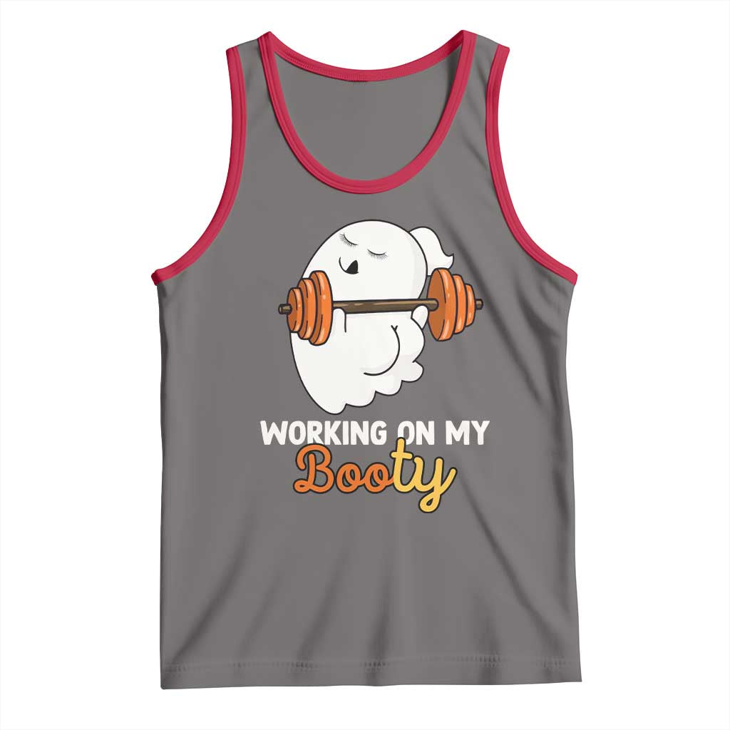 Halloween Gymer Tank Top Working On My Booty Funny Ghost TS09 Deep Heather Red Print Your Wear