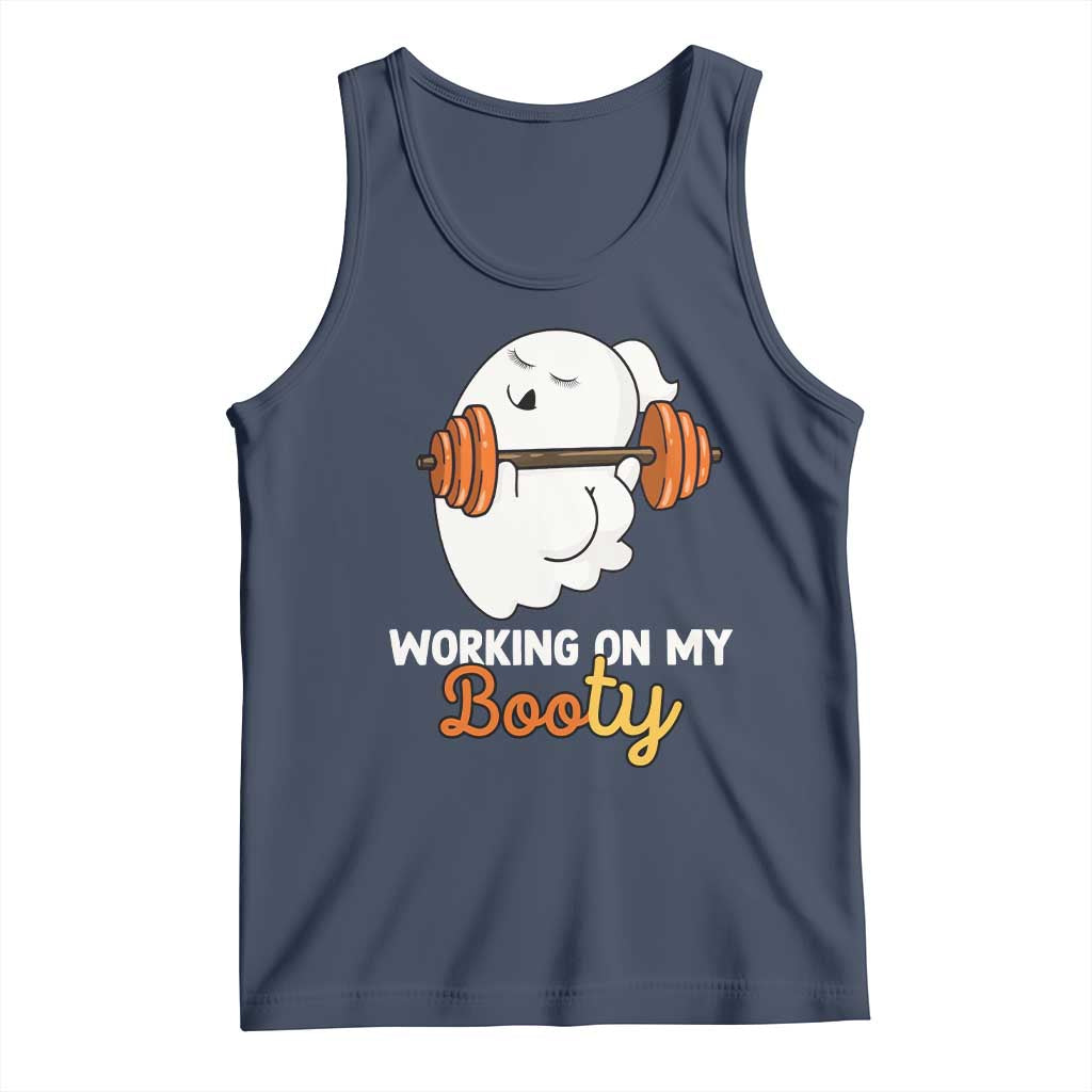 Halloween Gymer Tank Top Working On My Booty Funny Ghost TS09 Navy Print Your Wear